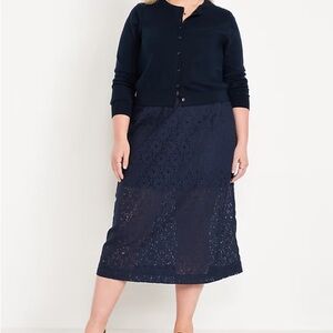 Navy Blue Lace Floral Print Skirt Size XXL